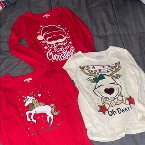 3 NEW Little Girls Christmas Long Sleeve Tops Size XS 4/5